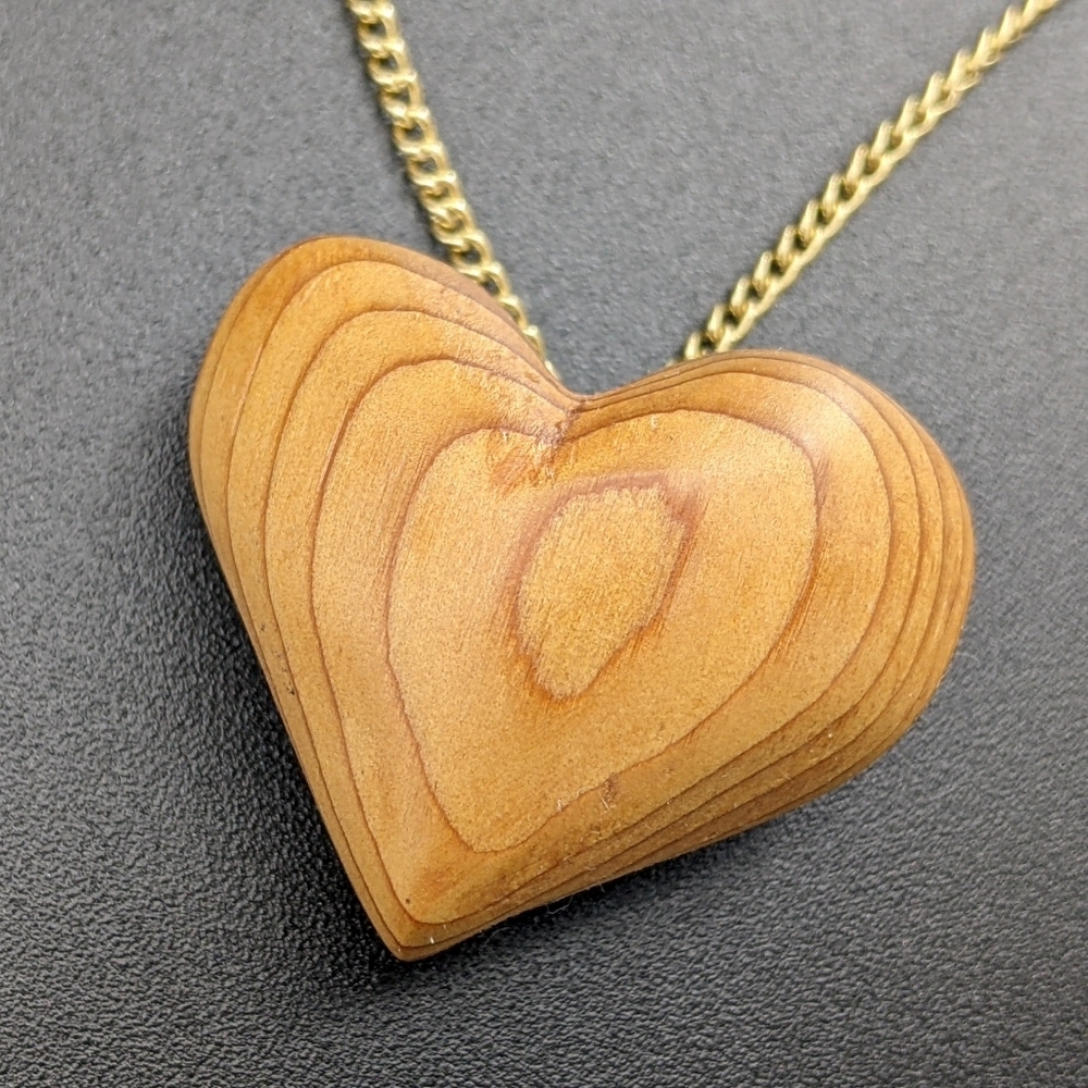 Wooden Necklace Care - heart Gold Wood jewelry love